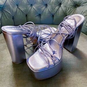 Gianni Bini Rixey Leather Platform Ankle Wrap Strappy Sandals 7.5